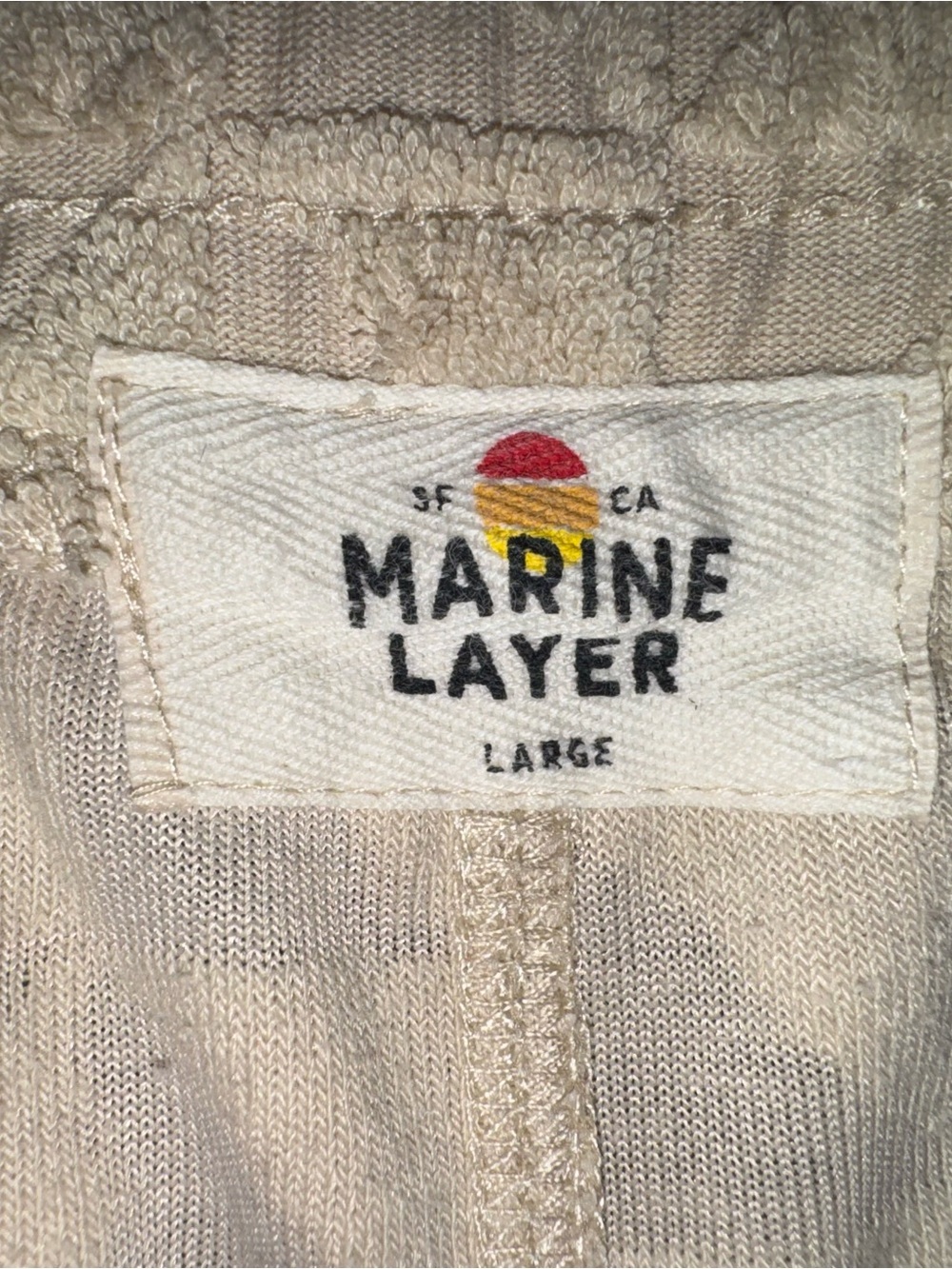 Marine Layer Men’s Large 6” Terry Shorts Natural Geo Geometric Palm Resort - Picture 4 of 6